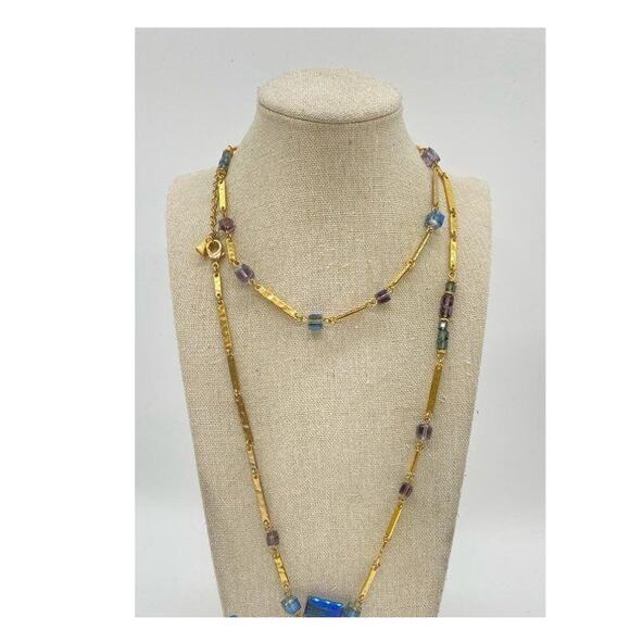 Vintage RLM Robert Lee Morris Gold Tone Crystal Necklace Signed 35–38” - Picture 9 of 11